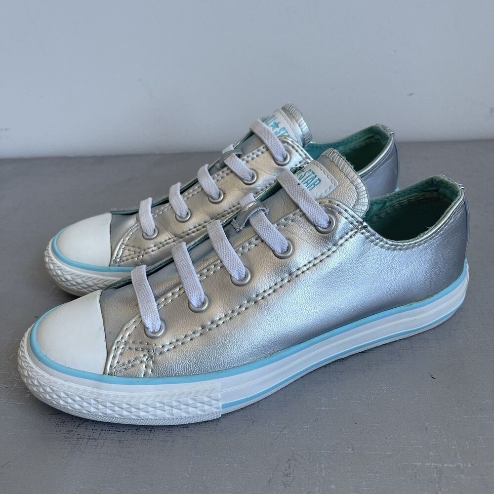 Converse All Star  Junior Youth 3 Chuck Taylor Low Top Sneakers Silver Metallic‎